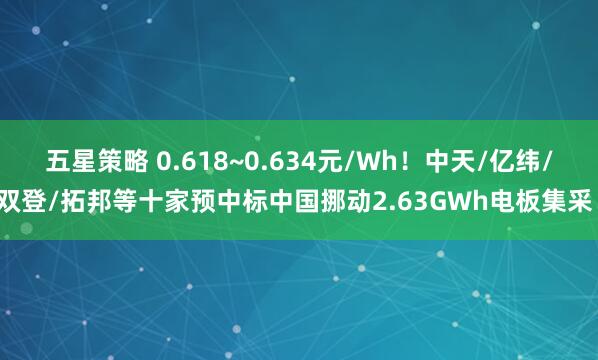 五星策略 0.618~0.634元/Wh！中天/亿纬/双登/拓邦等十家预中标中国挪动2.63GWh电板集采！