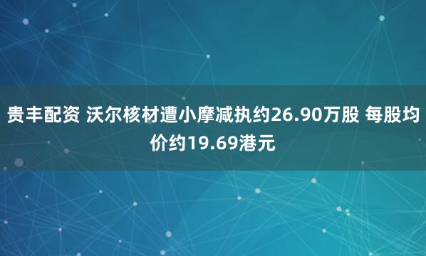 贵丰配资 沃尔核材遭小摩减执约26.90万股 每股均价约19.69港元