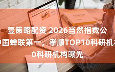 壹策略配资 2026当然指数公布,中国蝉联第一,孝顺TOP10科研机构曝光